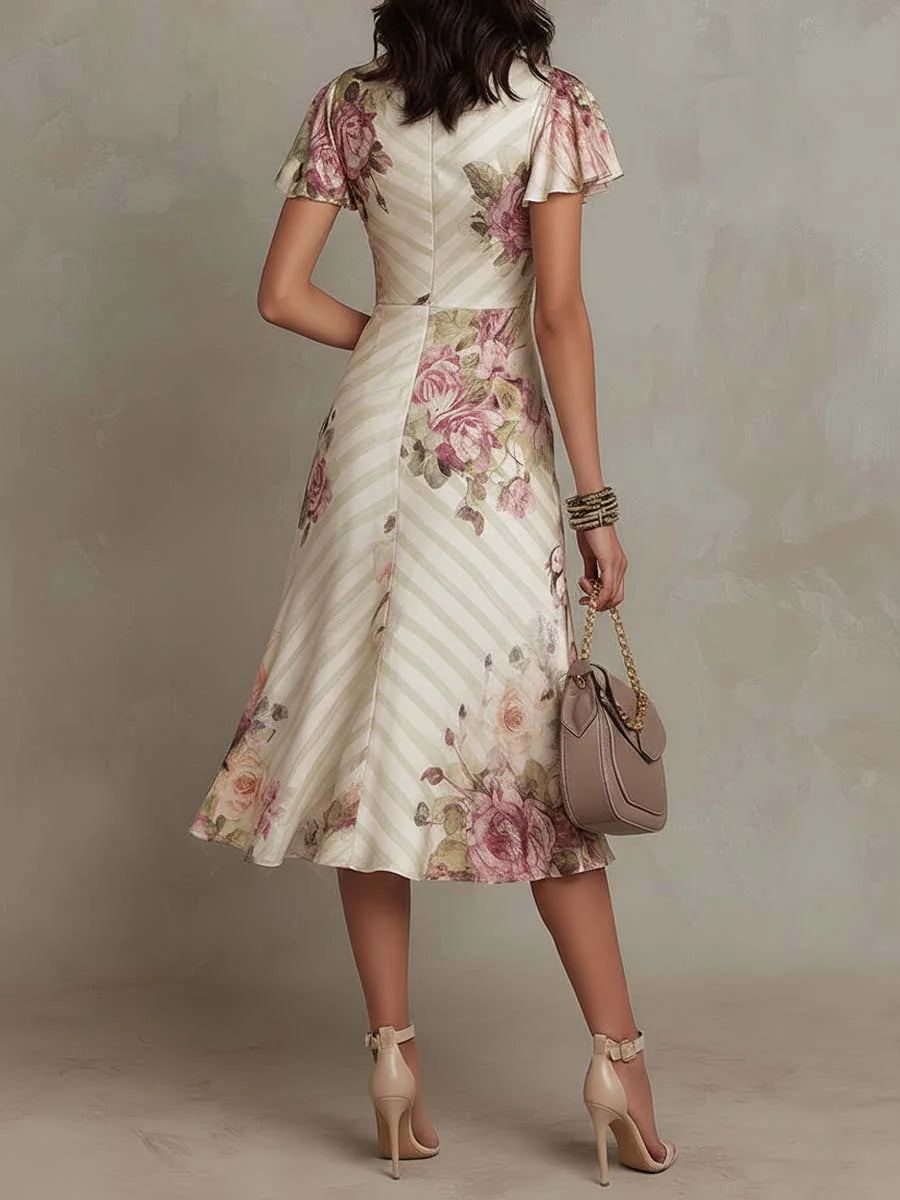 Margaret | Vintage-Blumen-Satin-Midikleid