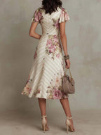 Margaret | Vintage-Blumen-Satin-Midikleid