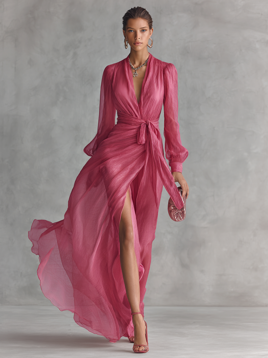 Rosa Chiffon KLeid V-Hals