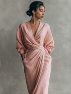 Rosa Maxi Kleid V-Hals