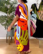Leafara™ - Lockeres Kleid mit farbenfrohem Blattmuster