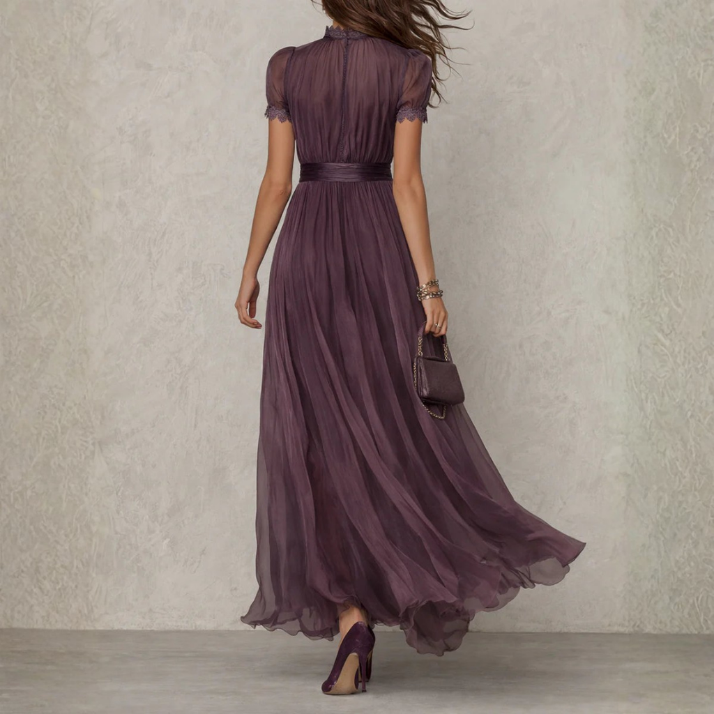 Vivienne | Chiffon-Maxikleid mit Spitzenbesatz