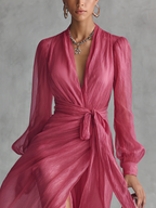 Rosa Chiffon KLeid V-Hals