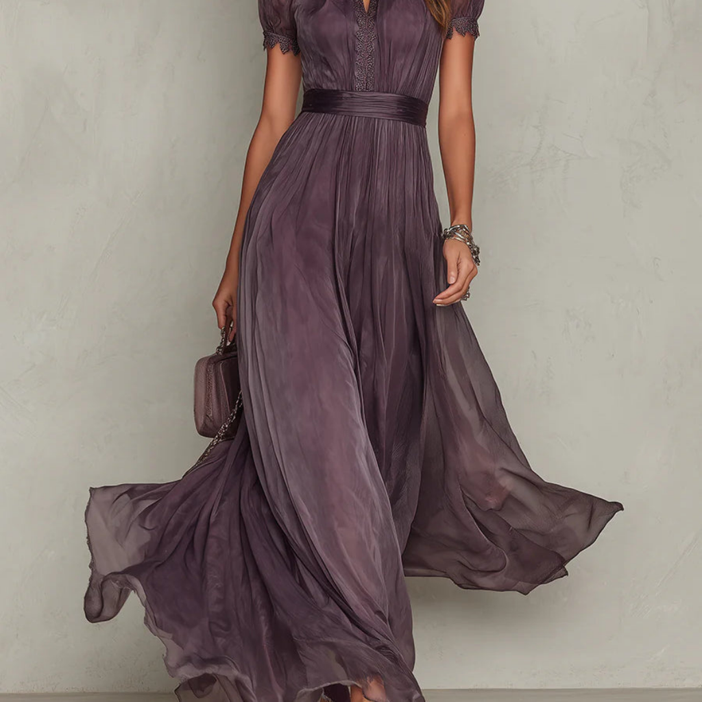 Vivienne | Chiffon-Maxikleid mit Spitzenbesatz