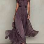 Vivienne | Chiffon-Maxikleid mit Spitzenbesatz
