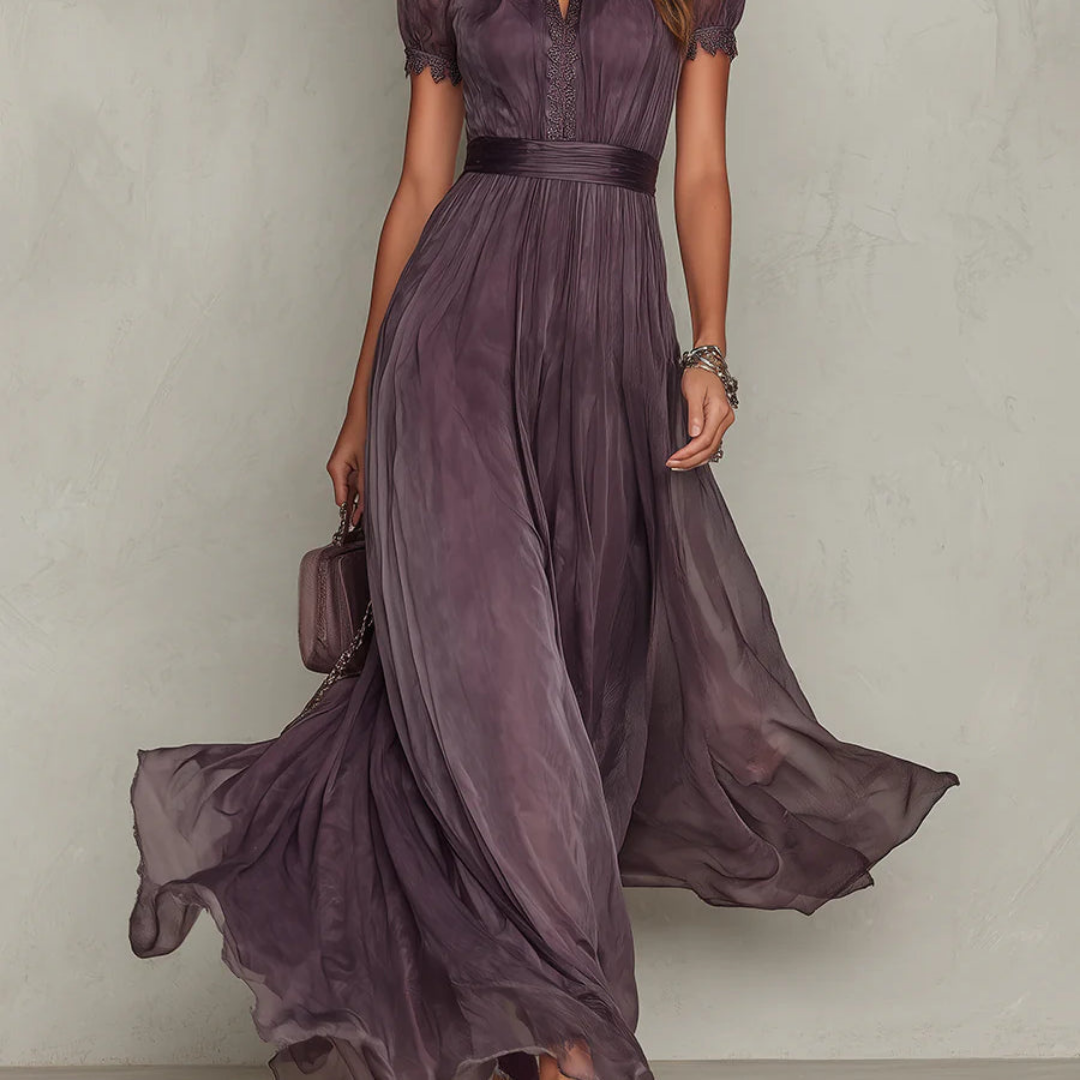 Vivienne | Chiffon-Maxikleid mit Spitzenbesatz