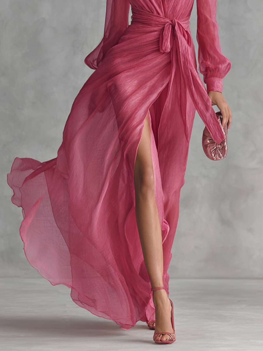 Rosa Chiffon KLeid V-Hals