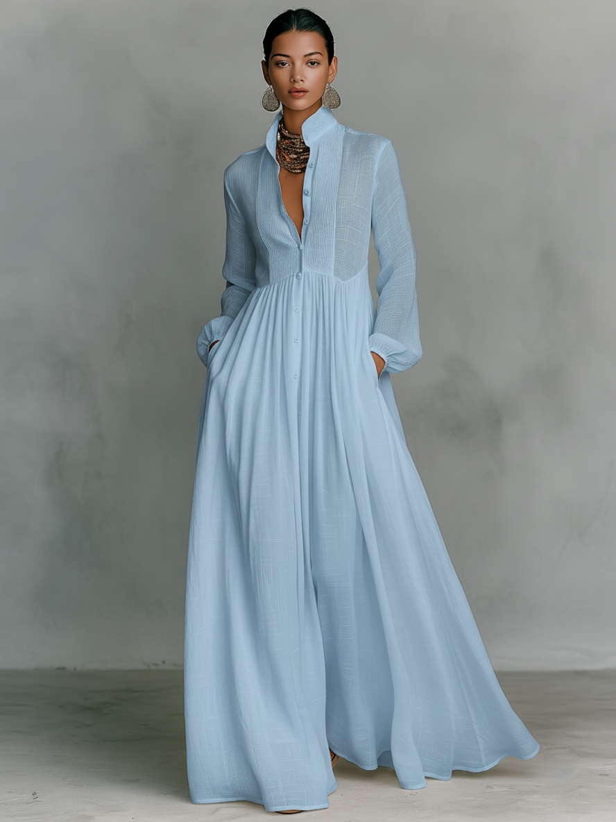 Patchwork Maxi Kleid Stehkragen