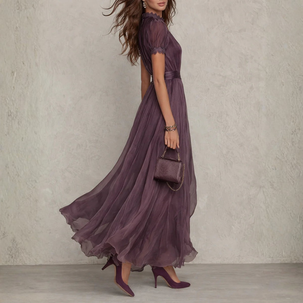 Vivienne | Chiffon-Maxikleid mit Spitzenbesatz