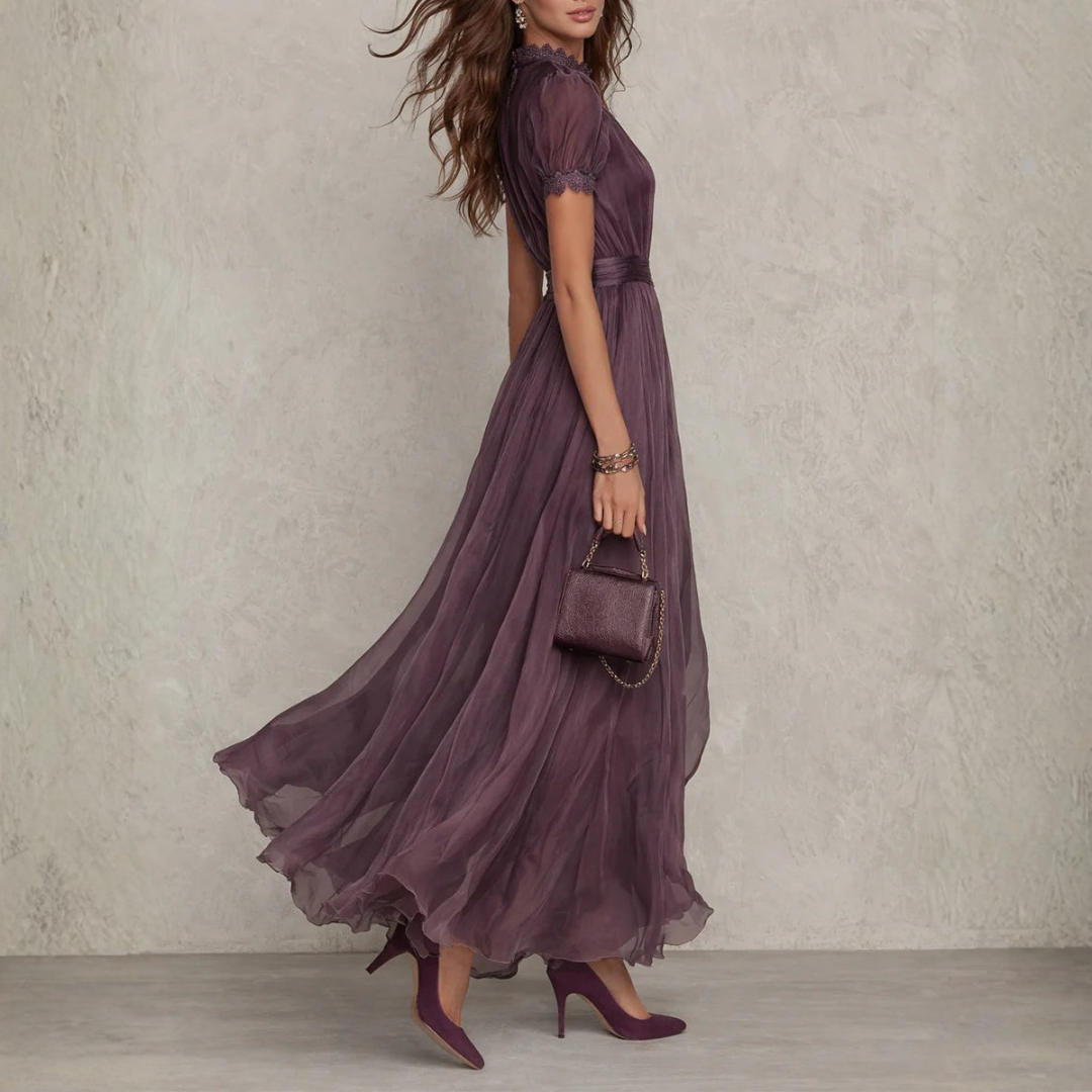 Vivienne | Chiffon-Maxikleid mit Spitzenbesatz