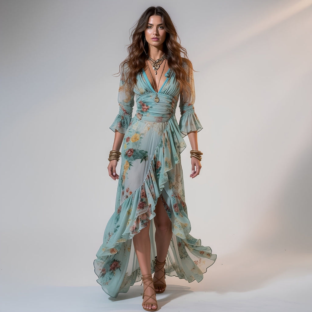 Mia | Florales Chiffon-Maxikleid mit Rüschen