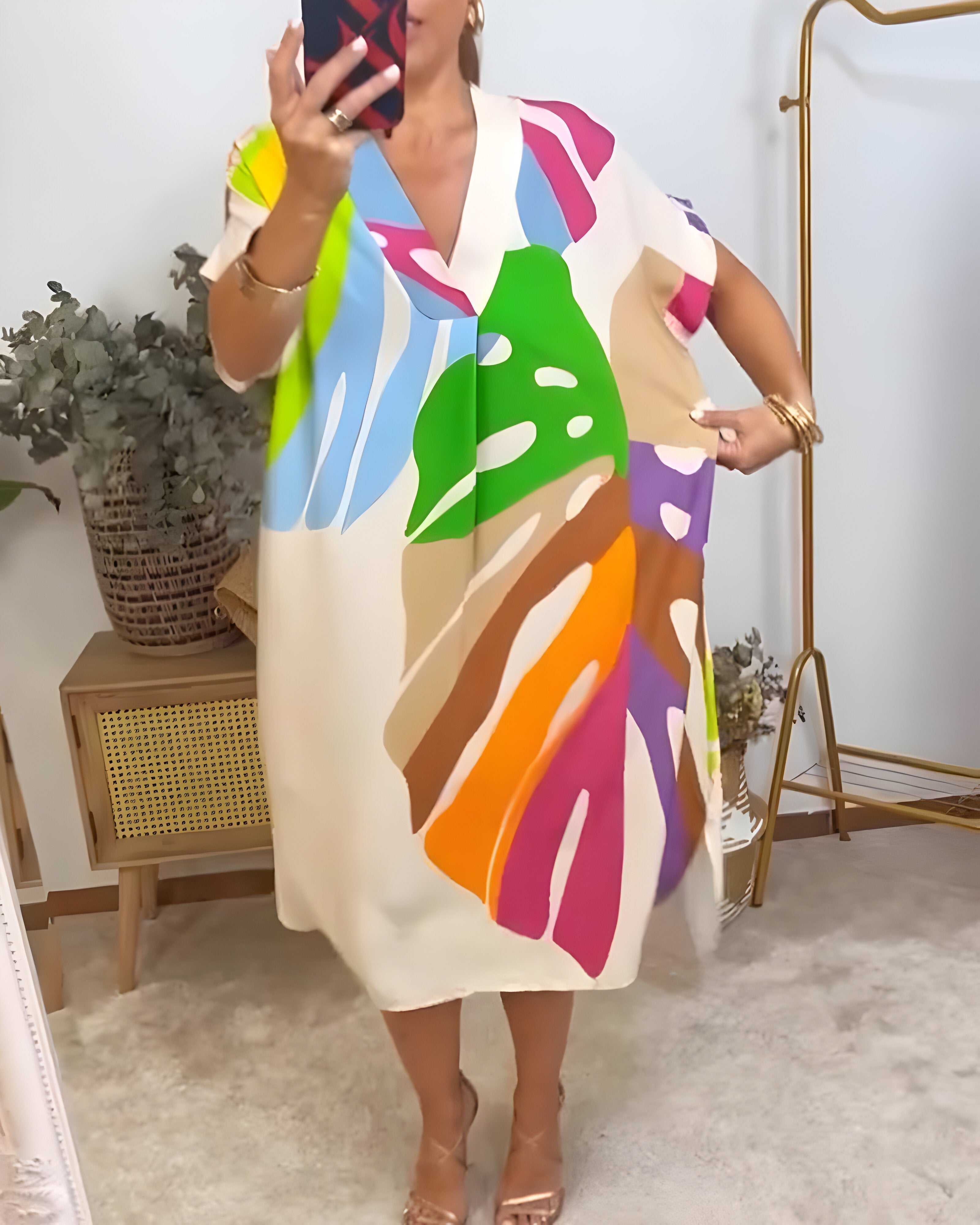 Leafara™ - Lockeres Kleid mit farbenfrohem Blattmuster