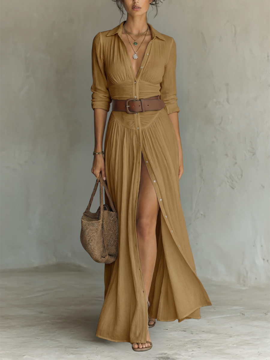 Maxikleid Reverskragen Langarm