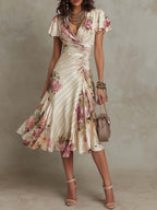 Margaret | Vintage-Blumen-Satin-Midikleid