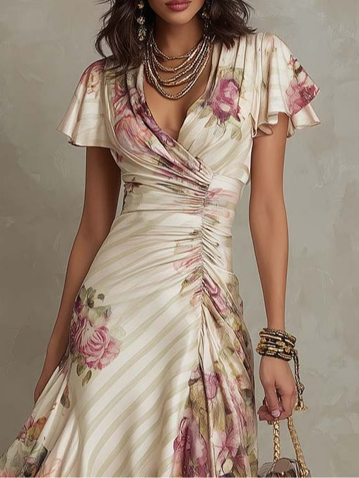 Margaret | Vintage-Blumen-Satin-Midikleid