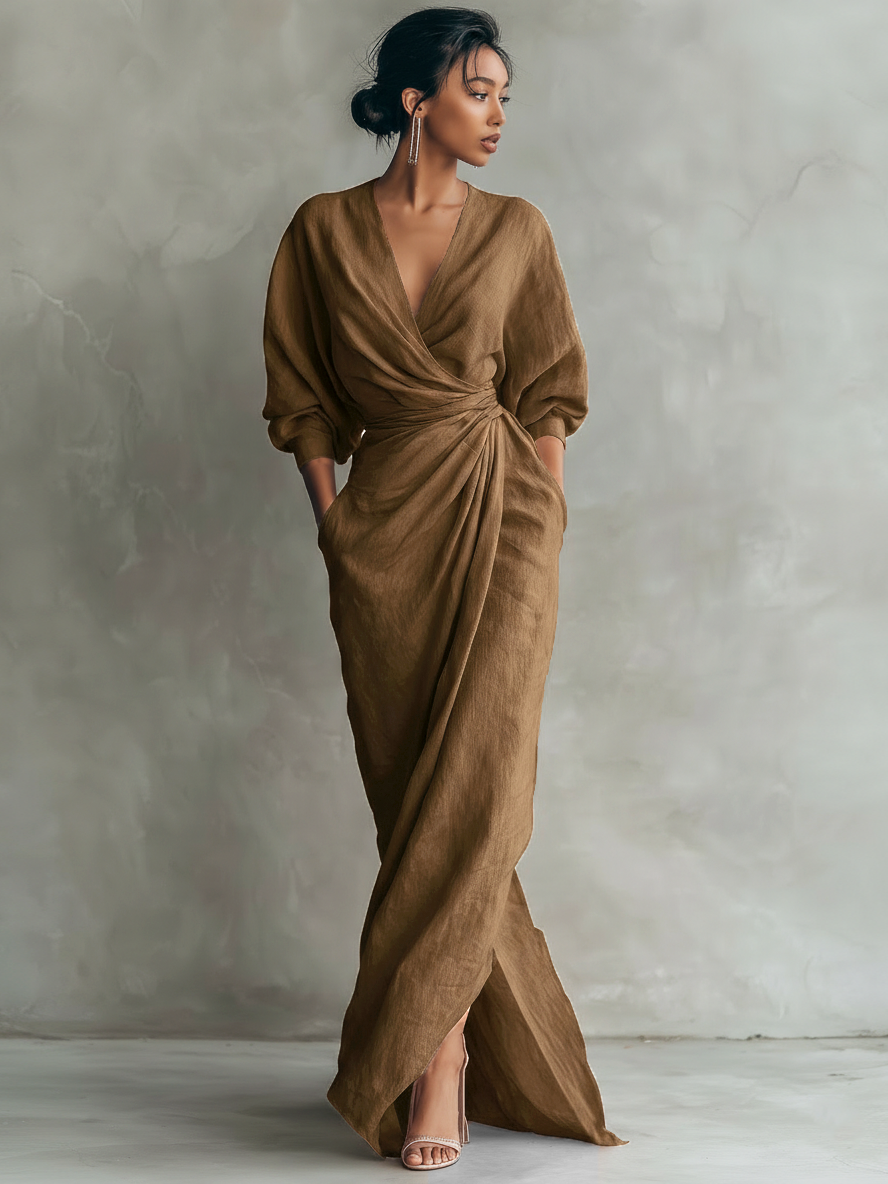 Rosa Maxi Kleid V-Hals