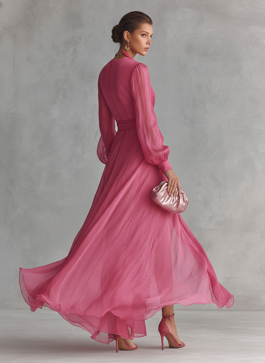 Rosa Chiffon KLeid V-Hals