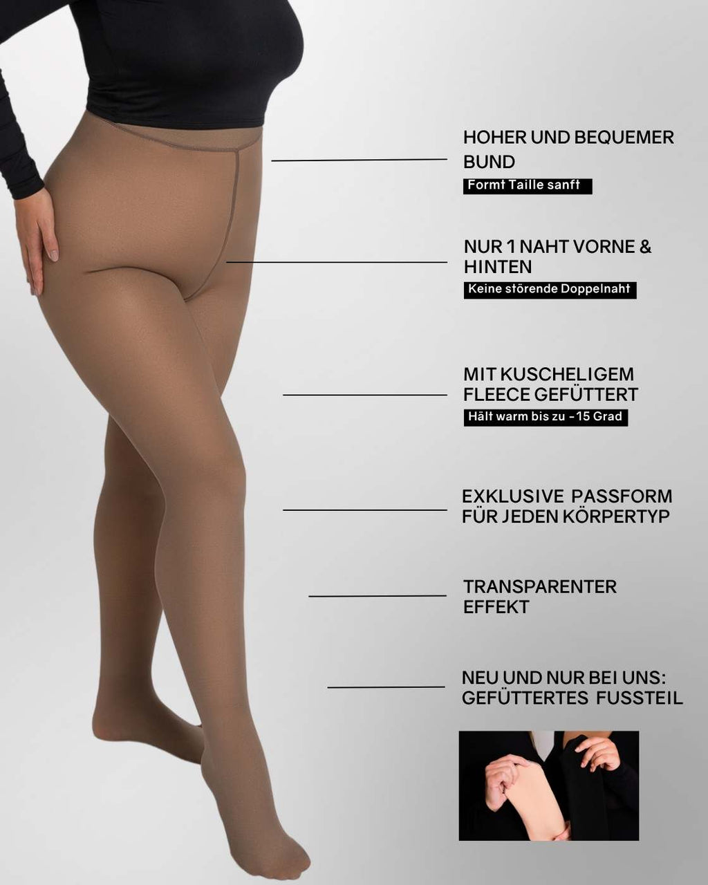 InvisiTights™ | gefütterte Strumpfhose | mit gefüttertem Fuß