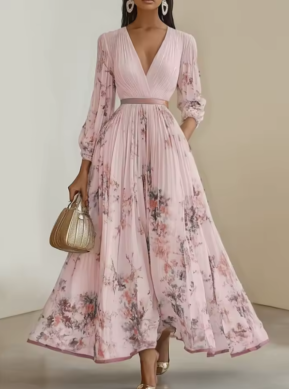 Nora - Elegantes Hellblau Floral Maxikleid