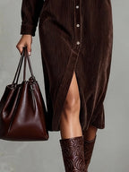 Jessy™ – Elegantes Midikleid aus weichem Cord mit Brusttaschen