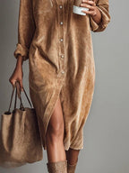 Jessy™ – Elegantes Midikleid aus weichem Cord mit Brusttaschen