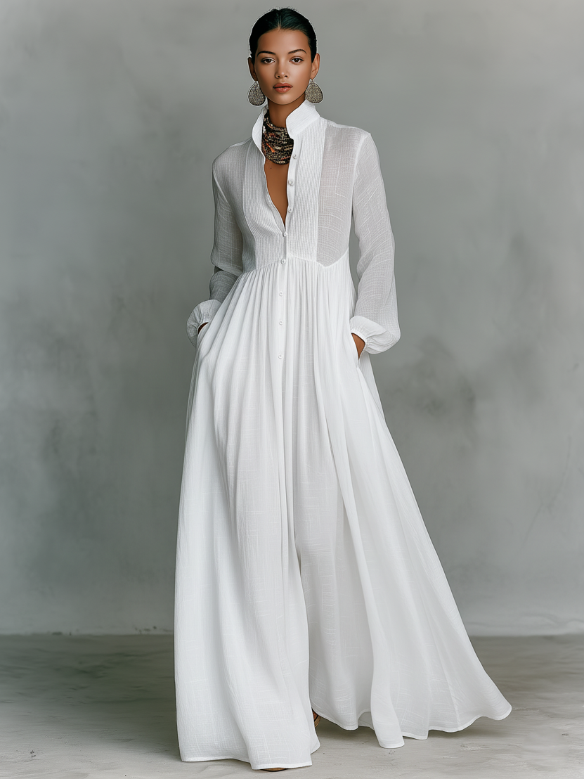 Patchwork Maxi Kleid Stehkragen