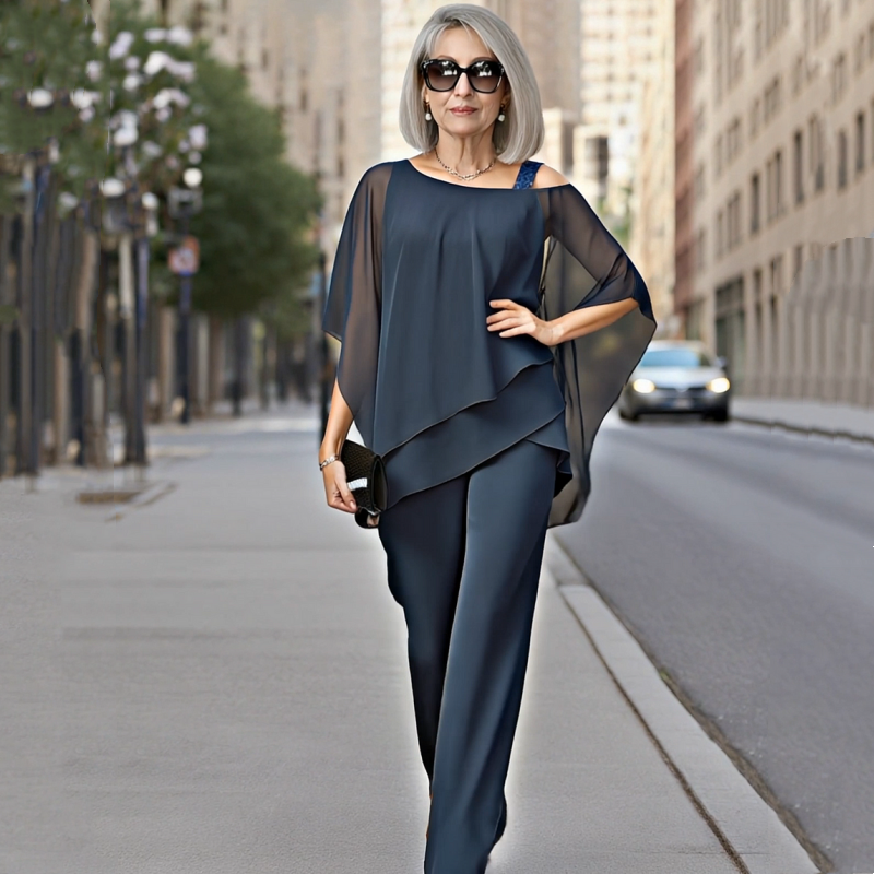 Chiffon-Oberteil & Weite Hose