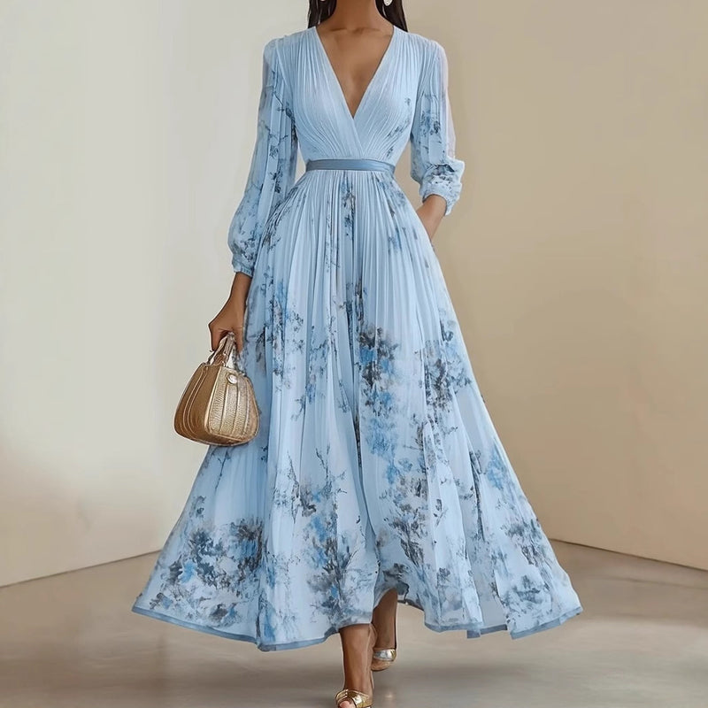 Nora - Elegantes Hellblau Floral Maxikleid