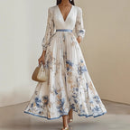 Nora - Elegantes Hellblau Floral Maxikleid