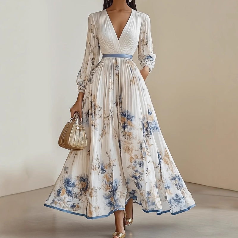 Nora - Elegantes Hellblau Floral Maxikleid